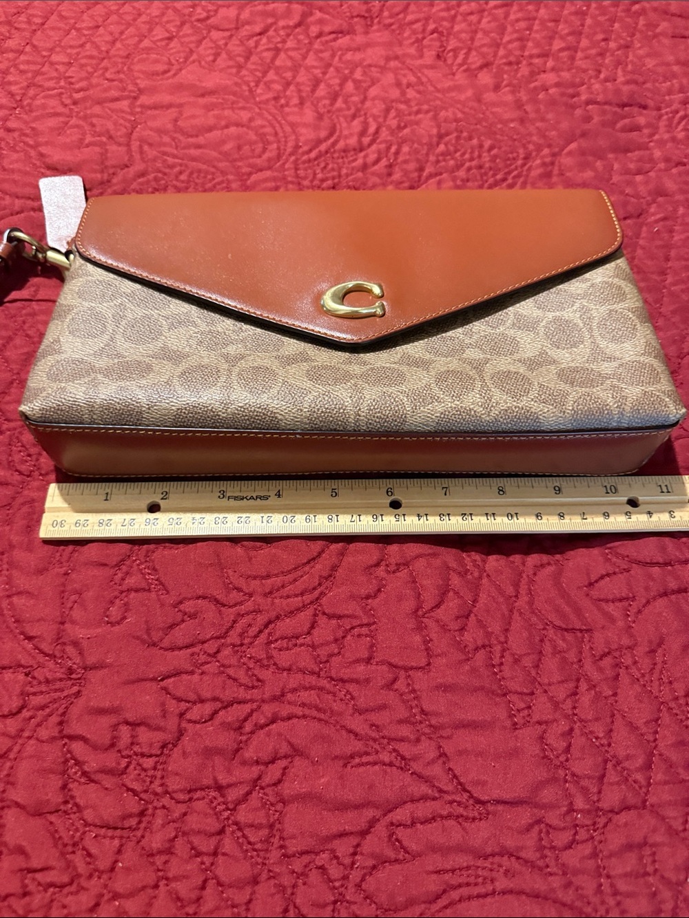 Coach Brown Leather & Signature Canvas Wristlet Clutch - Picture 13 of 15